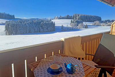 Herrlicher Ausblick vom Balkon auf die Winterlandschaft