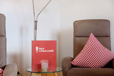 Wohnbereich mit Sesseln und Kachelofen